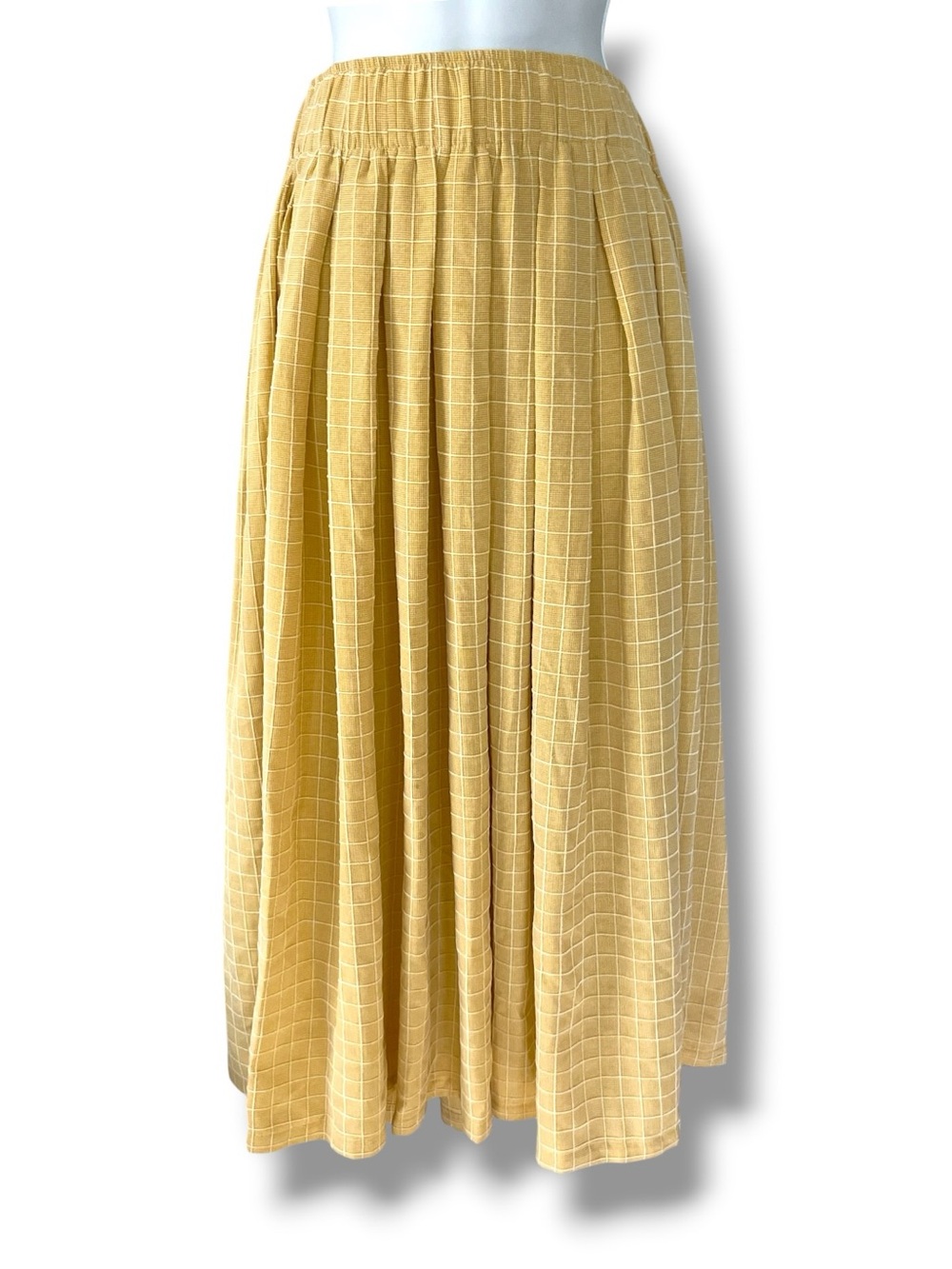 Cottagecore Skirt Windowpane Yellow Plaid Midi A-Line Prairie Skirt Urban Revive - Picture 5 of 10